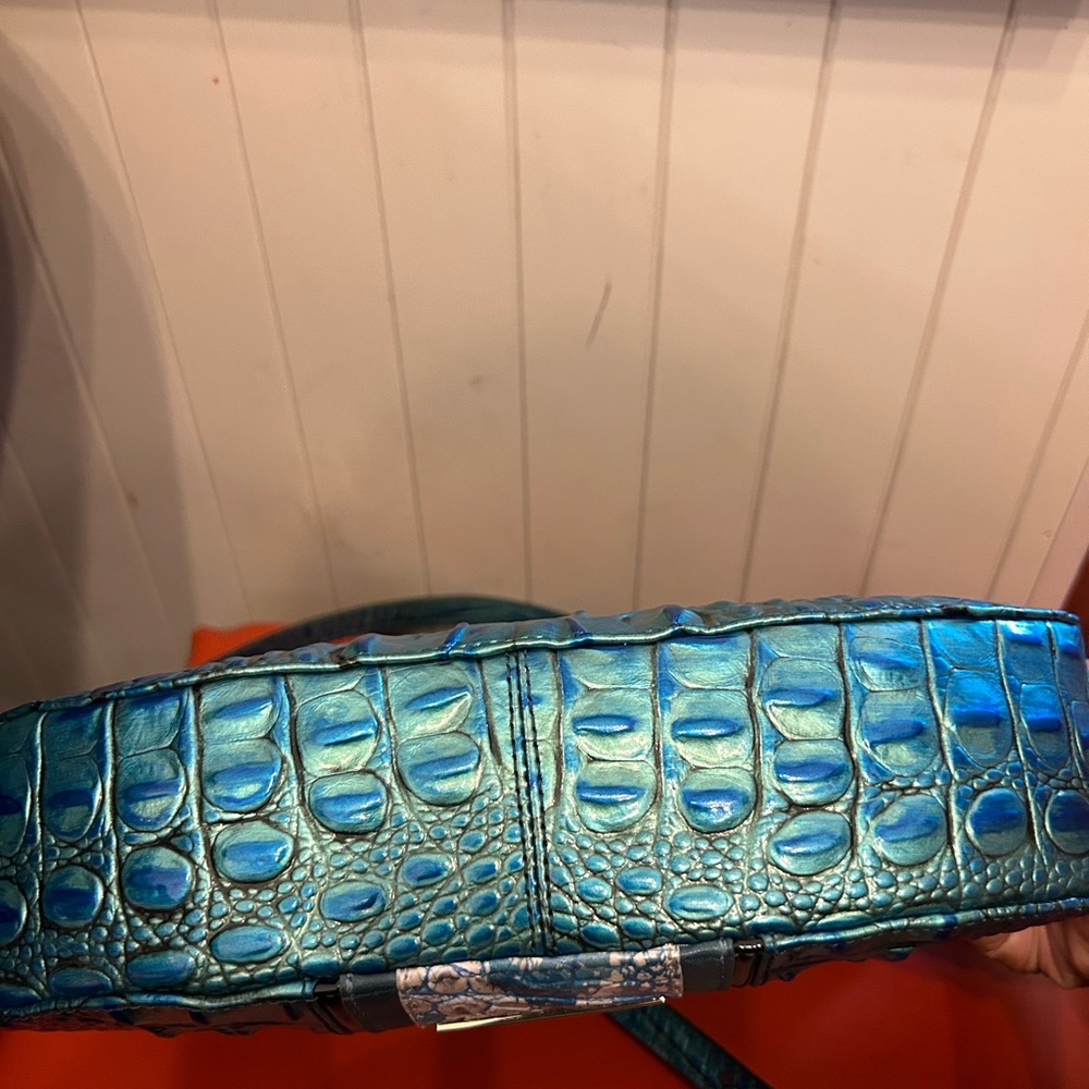Brahmin 11 by 6 inch blue/green crossbody bag